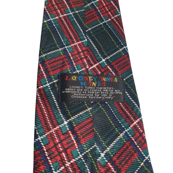 Looney Tunes Character Tie Plaid Design 1994 Taz Sylvester Tweety Bugs Coyote - Picture 4 of 5